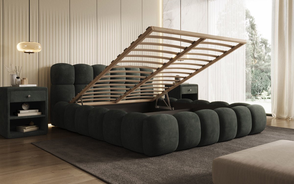 Designer Polsterbett Boston Ribstof met opbergruimte