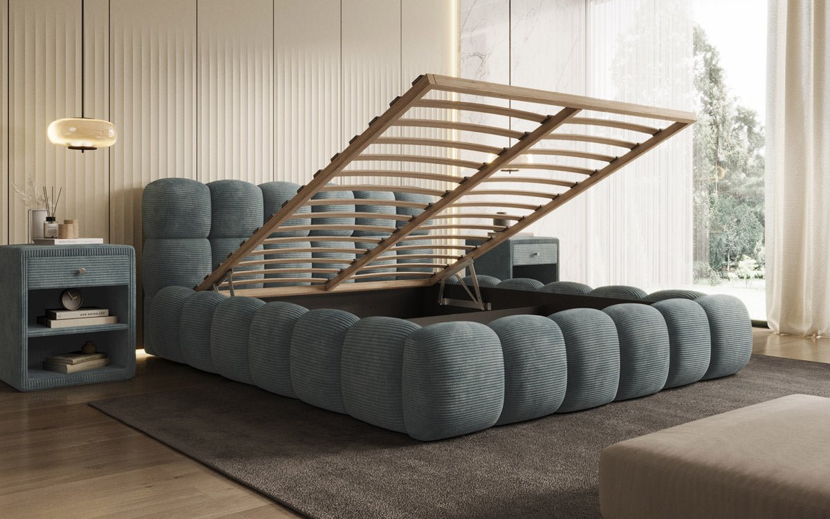 Designer Polsterbett Boston Ribstof met opbergruimte