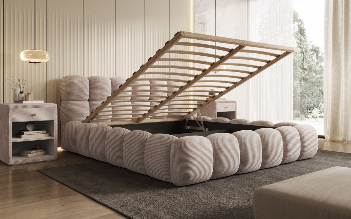 Designer Polsterbett Boston Ribstof met opbergruimte
