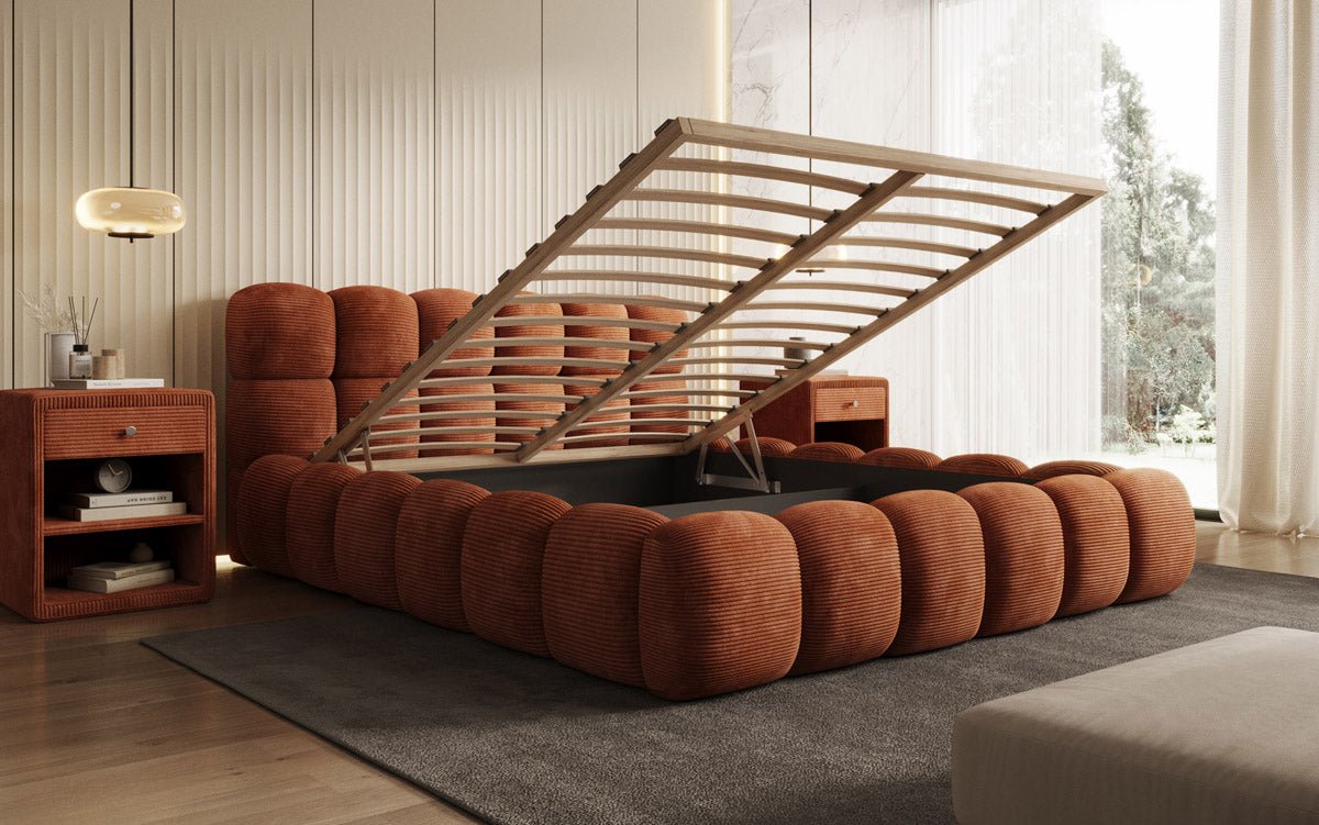 Designer Polsterbett Boston Ribstof met opbergruimte