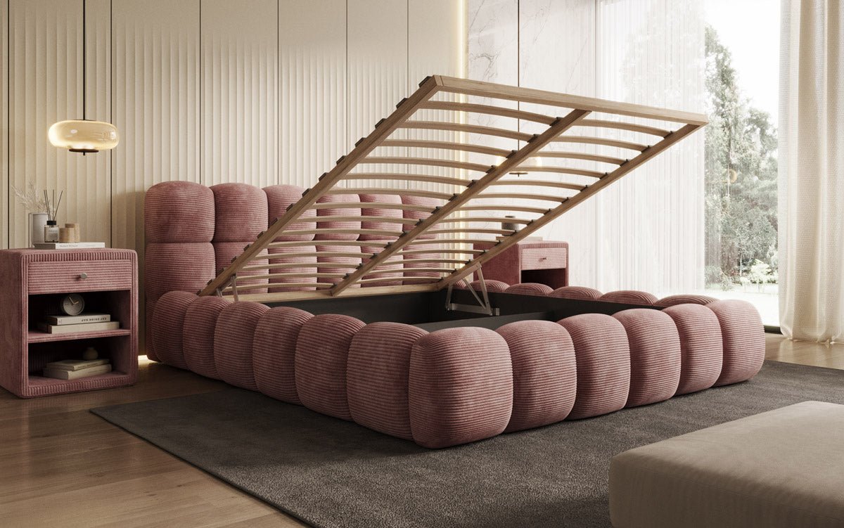 Designer Polsterbett Boston Ribstof met opbergruimte