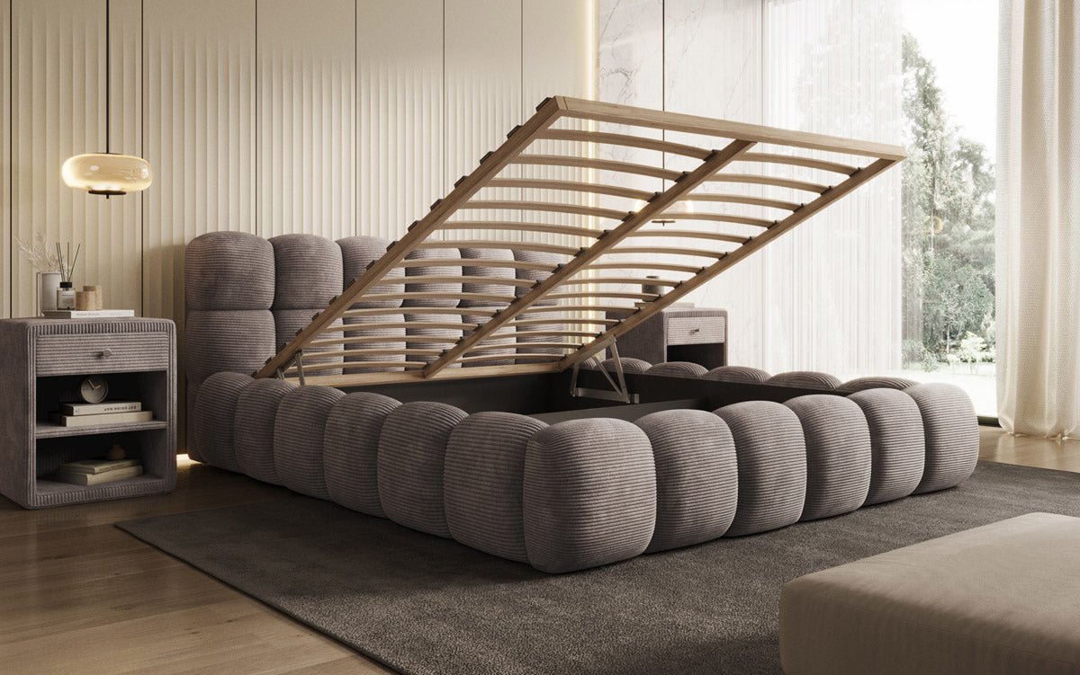 Designer Polsterbett Boston Ribstof met opbergruimte