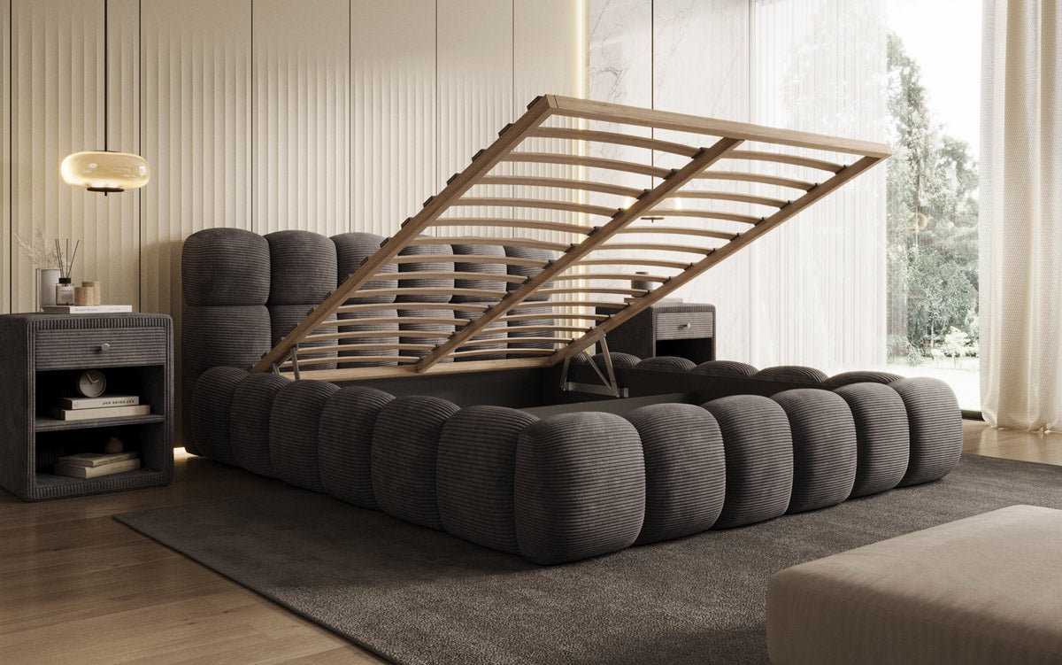 Designer Polsterbett Boston Ribstof met opbergruimte