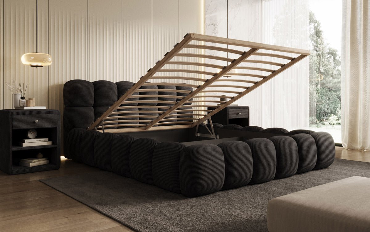 Designer Polsterbett Boston Ribstof met opbergruimte