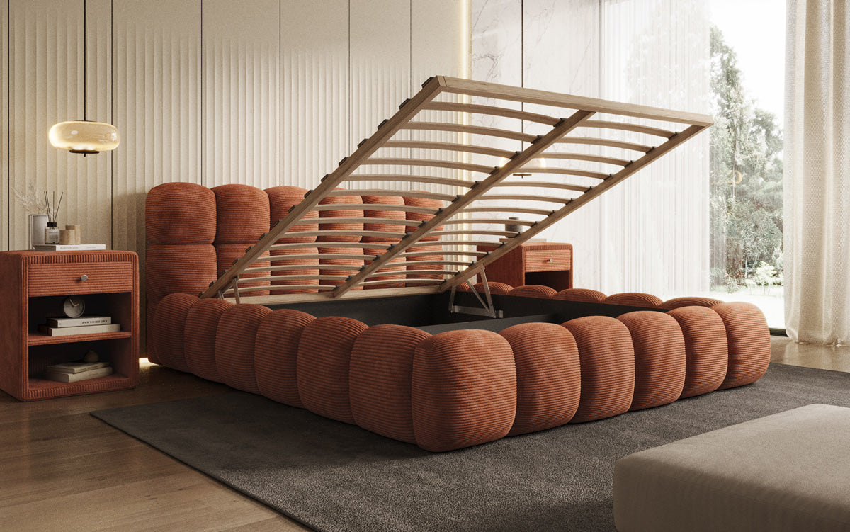 Designer Polsterbett Boston Cord mit Stauraum