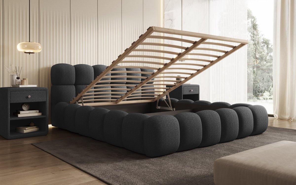 Designer gestoffeerd bed Boston Bouclé met opbergruimte