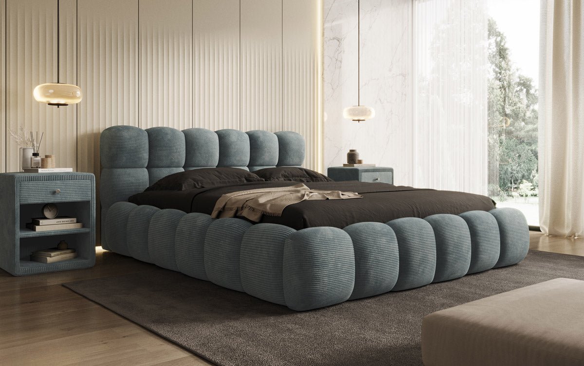 Designer Polsterbett Boston Ribstof met opbergruimte