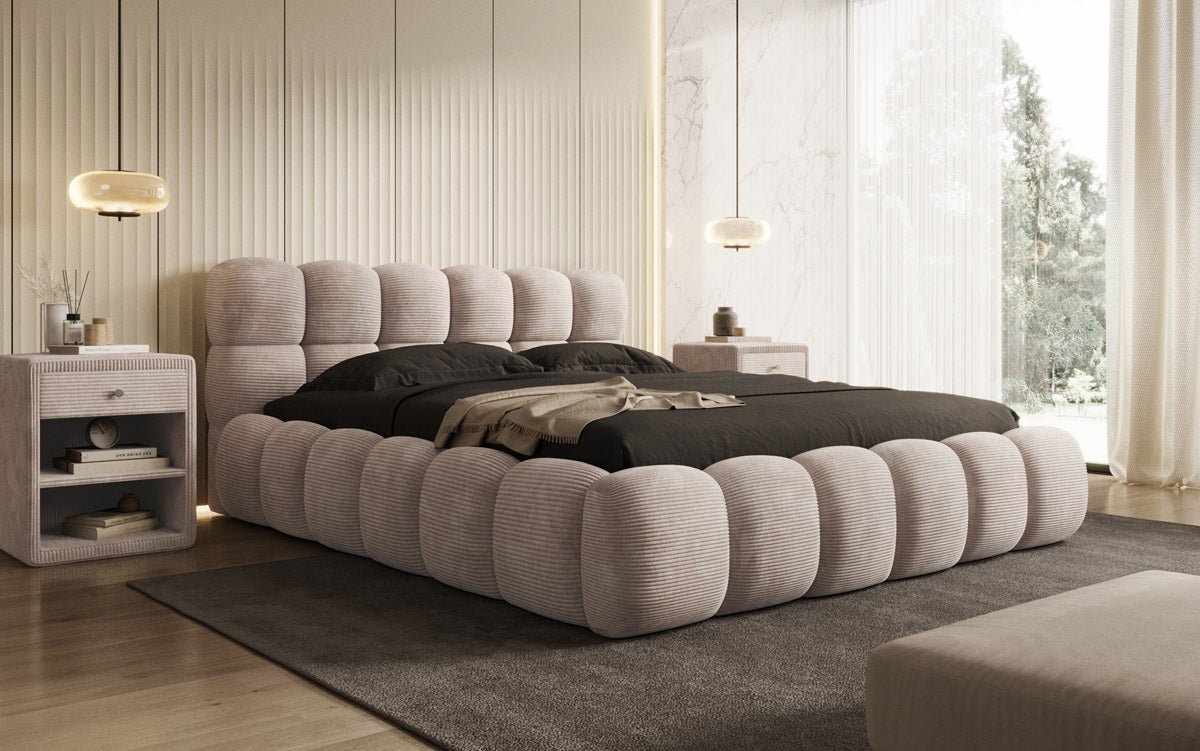 Designer Polsterbett Boston Ribstof met opbergruimte