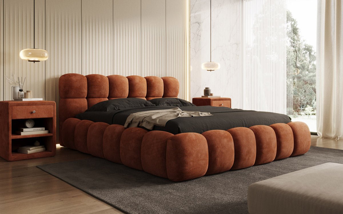 Designer Polsterbett Boston Ribstof met opbergruimte