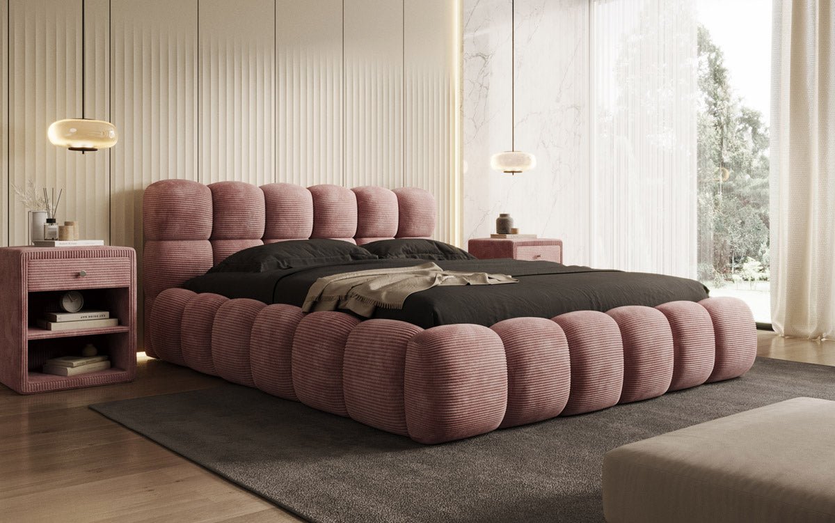 Designer Polsterbett Boston Ribstof met opbergruimte