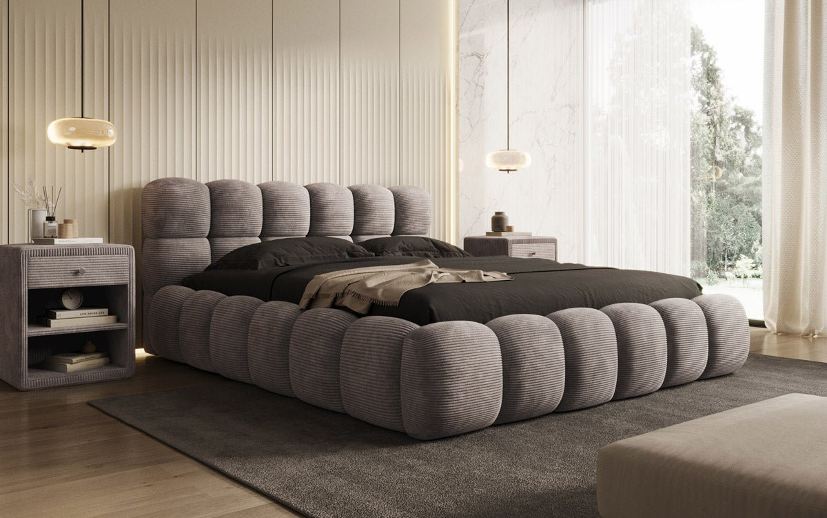 Designer Polsterbett Boston Ribstof met opbergruimte