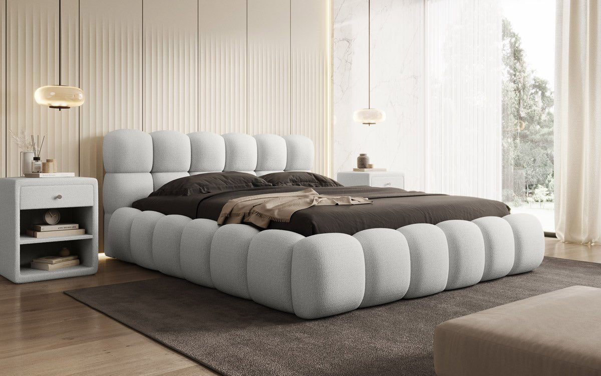 Lit capitonné designer Boston Bouclé avec espace de rangement