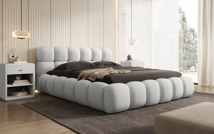 Designer gestoffeerd bed Boston Bouclé met opbergruimte