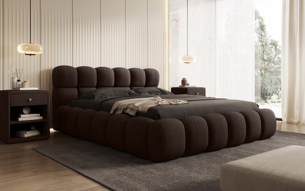 Designer gestoffeerd bed Boston Bouclé met opbergruimte