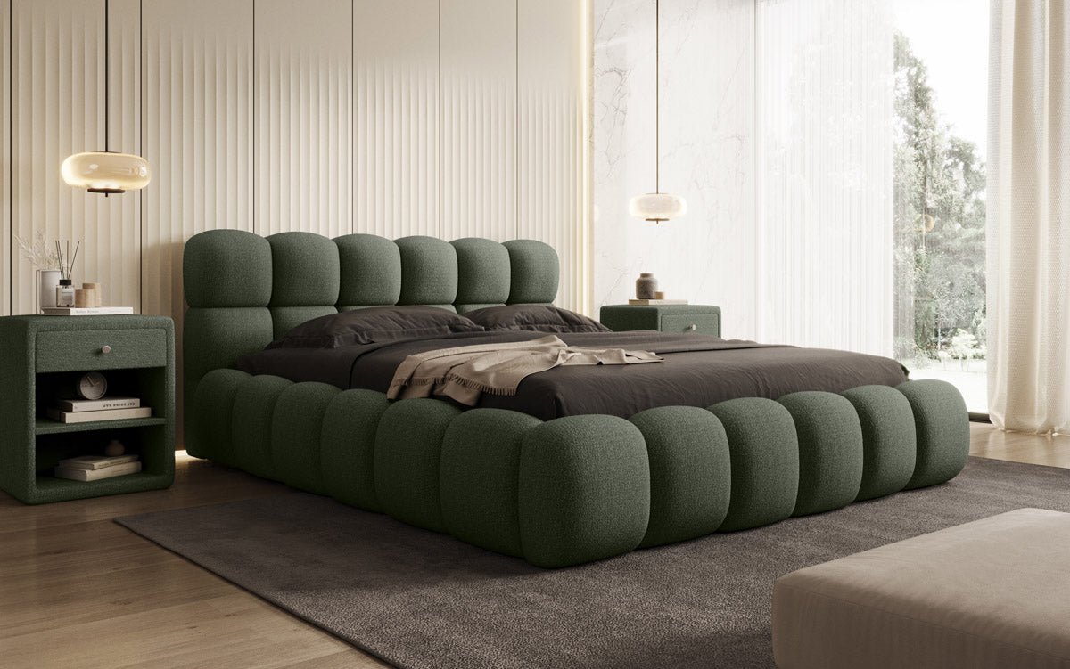 Designer gestoffeerd bed Boston Bouclé met opbergruimte
