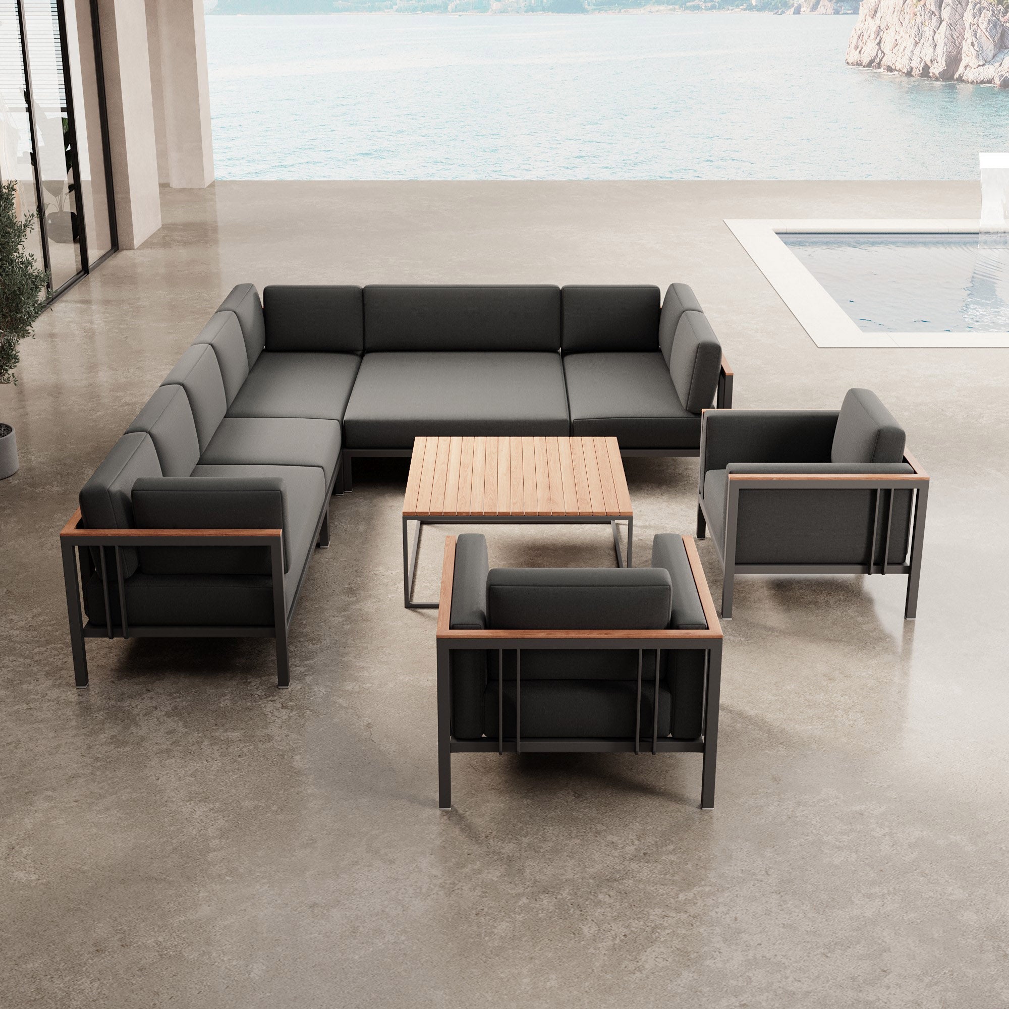 Euphoria – Ecklounge et 2 fauteuils lounge avec table en aluminium | Collection Aevora™