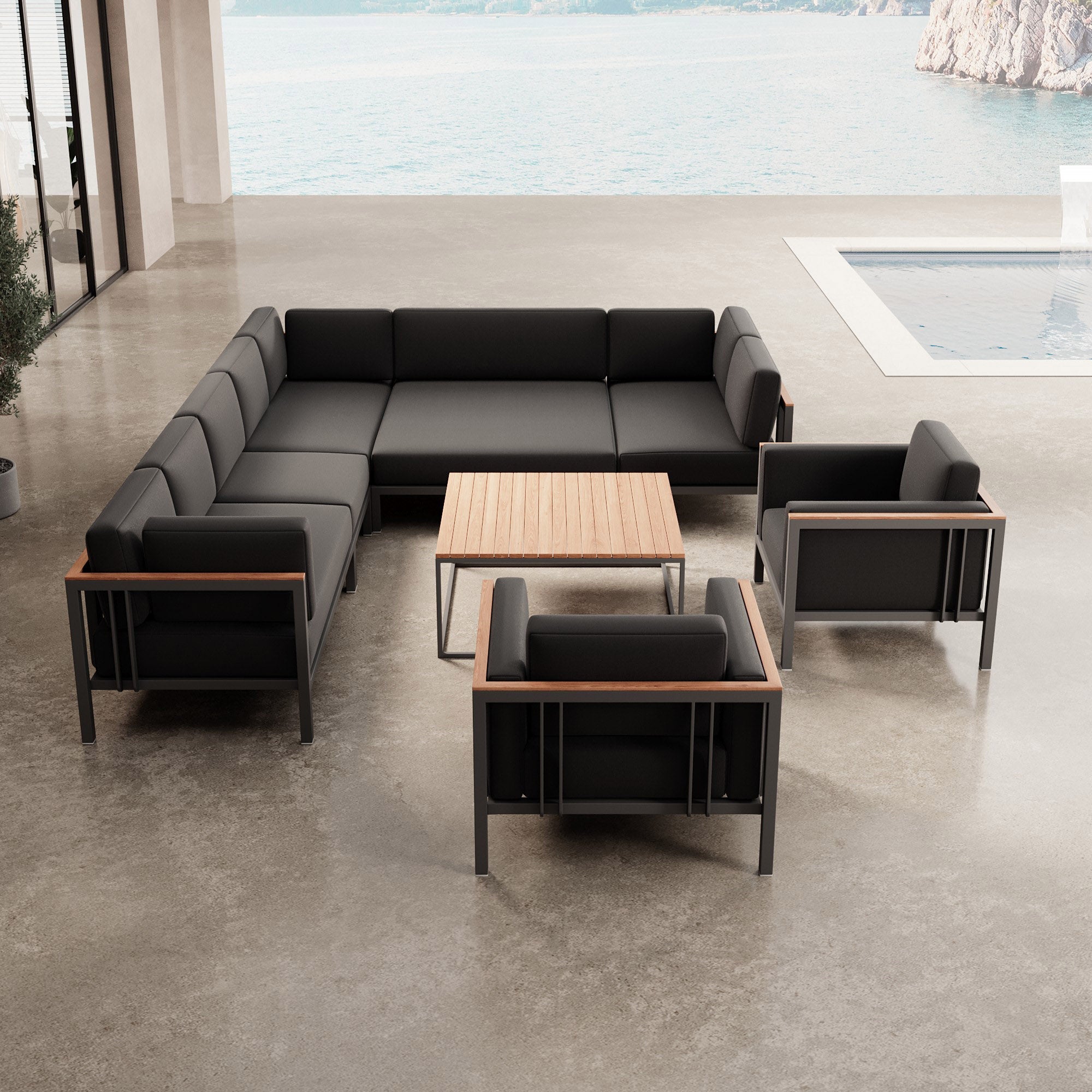 Euphoria – Ecklounge et 2 fauteuils lounge avec table en aluminium | Collection Aevora™