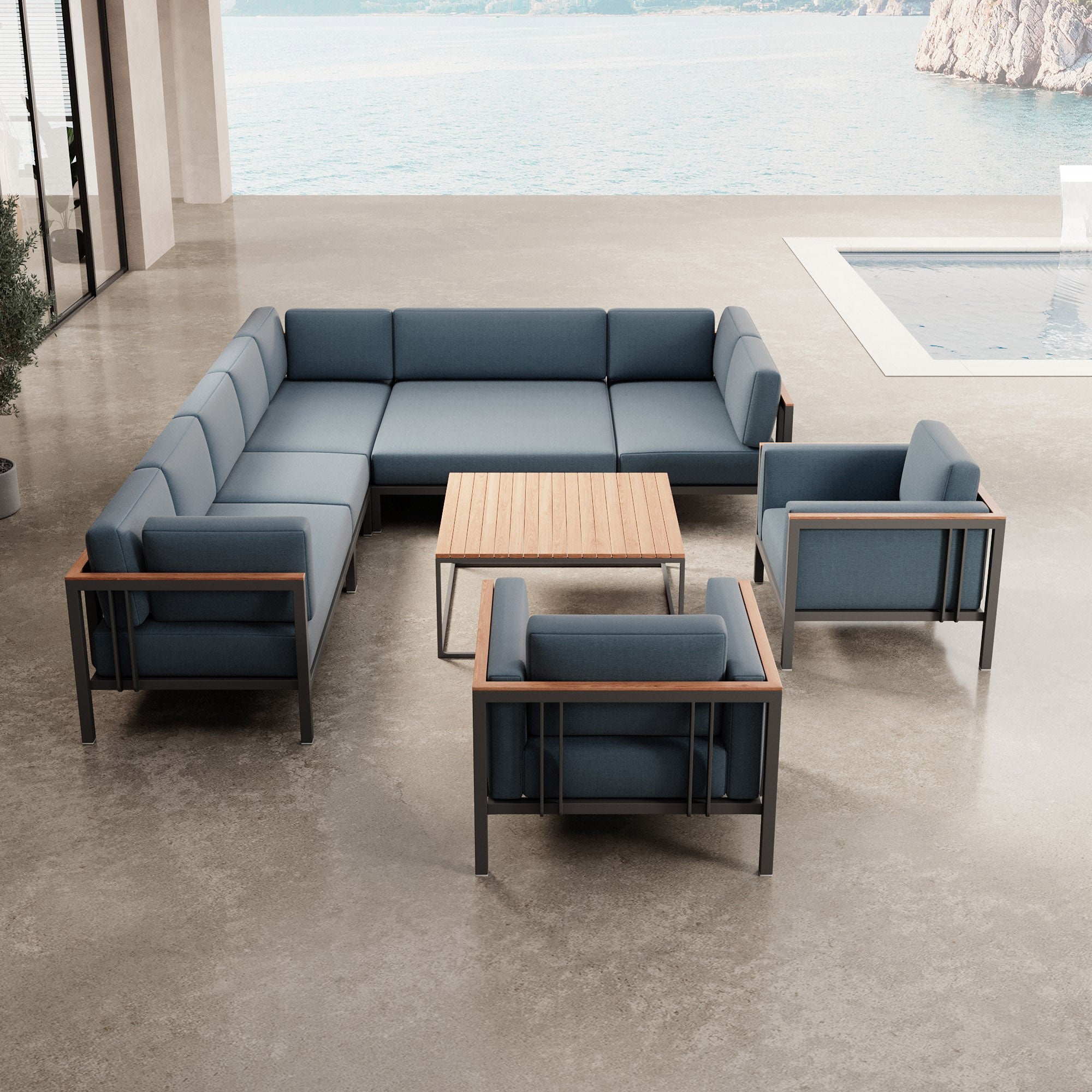 Euphoria – Ecklounge et 2 fauteuils lounge avec table en aluminium | Collection Aevora™