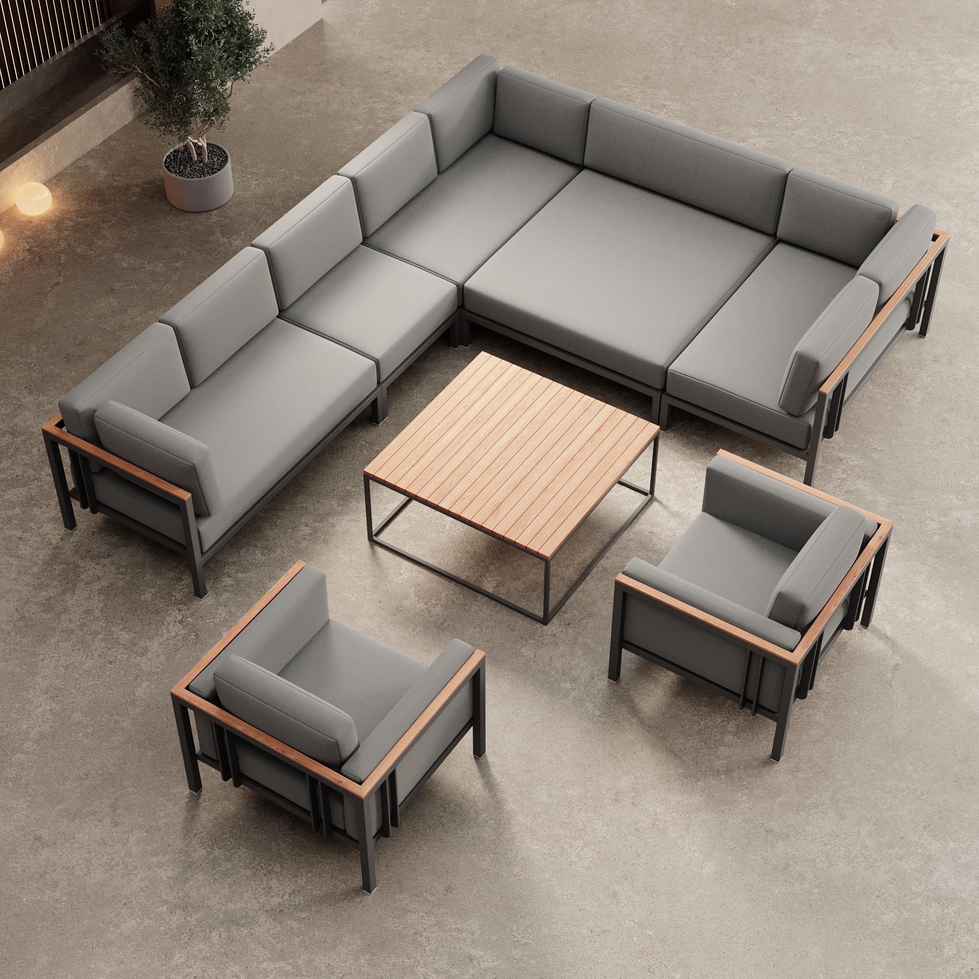 Euphoria – Ecklounge et 2 fauteuils lounge avec table en aluminium | Collection Aevora™