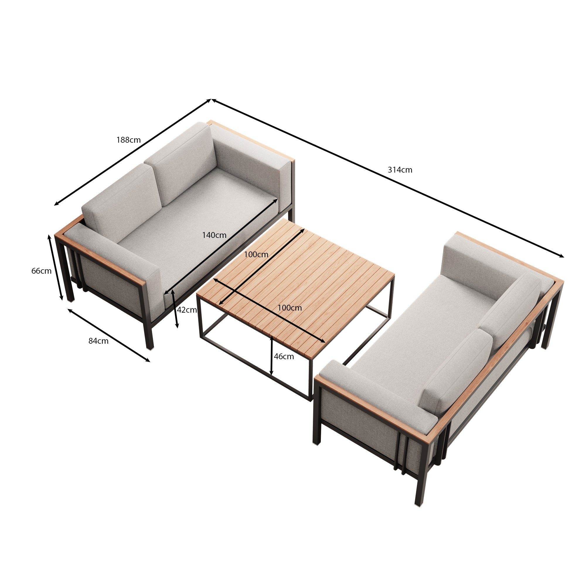 Euphoria – 2 canapés de salon et une table en aluminium | Collection Aevora™