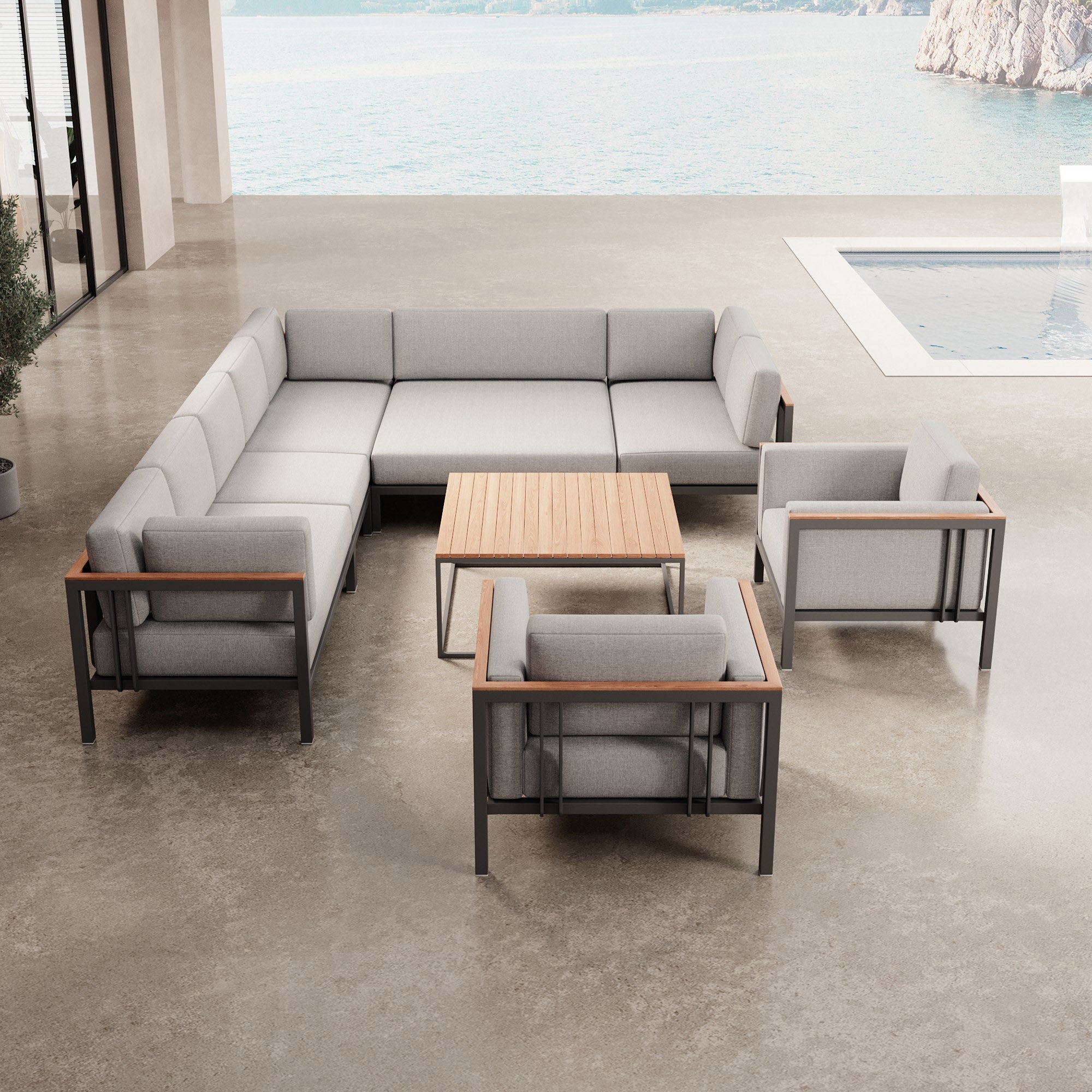 Euphoria – Ecklounge et 2 fauteuils lounge avec table en aluminium | Collection Aevora™