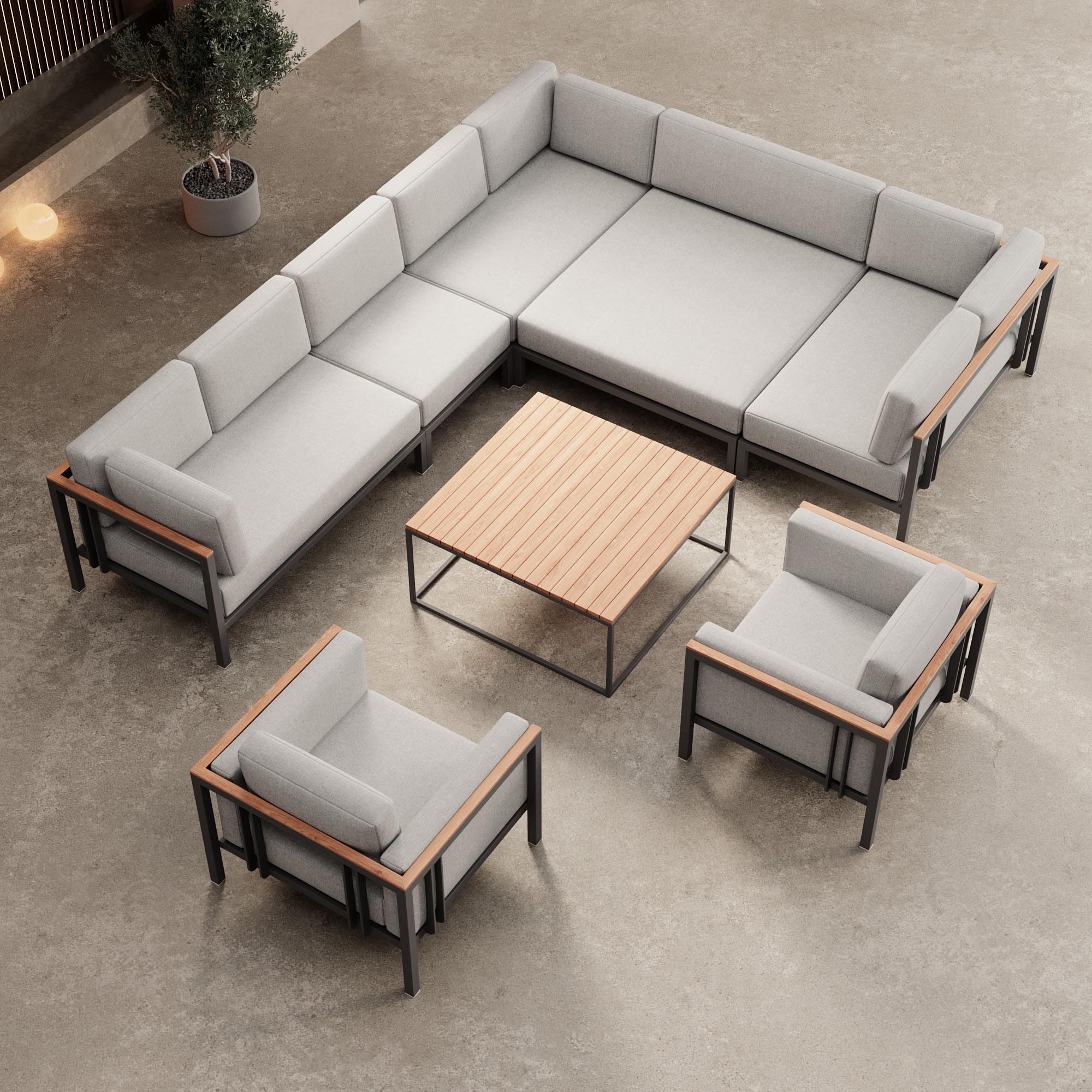 Euphoria – Ecklounge et 2 fauteuils lounge avec table en aluminium | Collection Aevora™