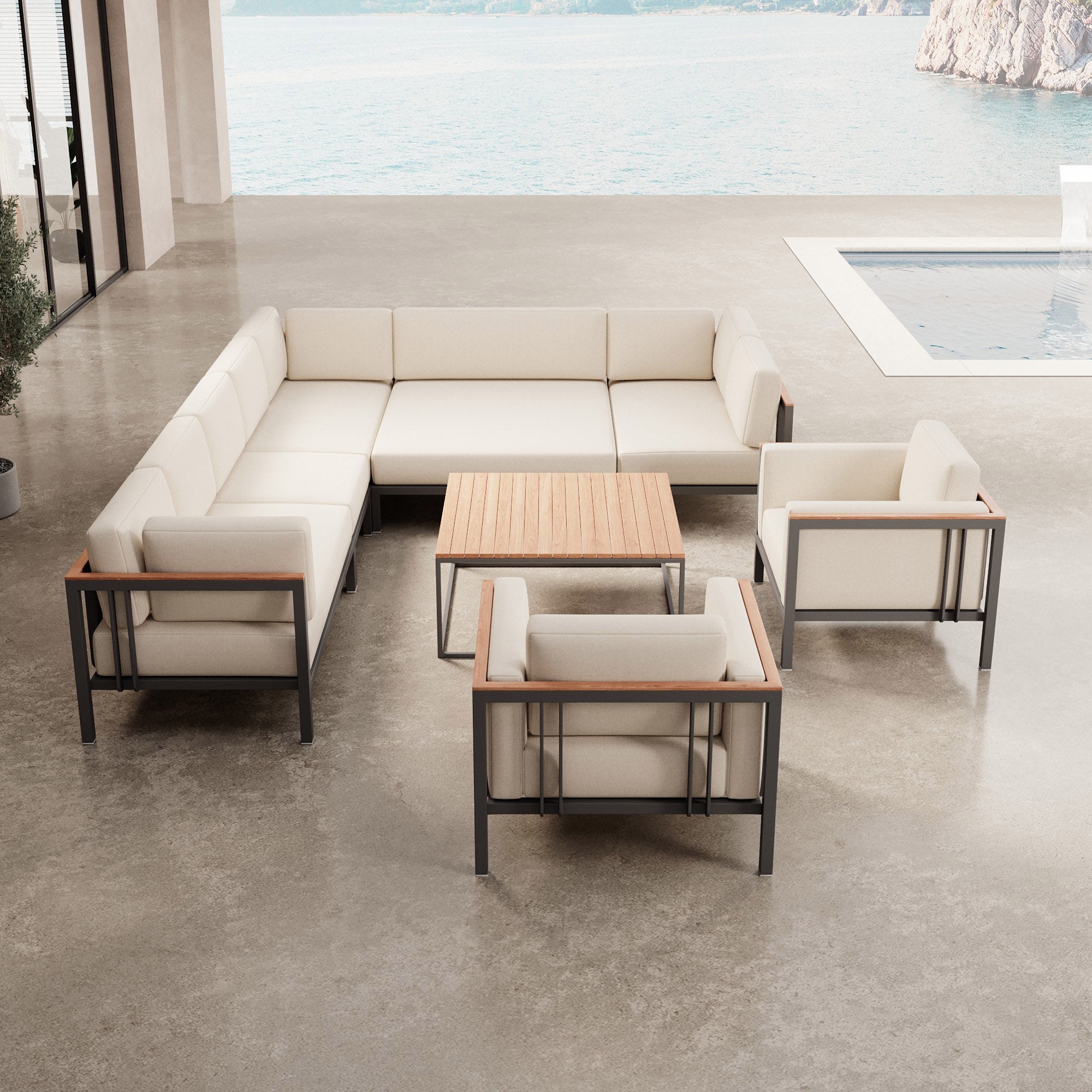 Euphoria – Ecklounge et 2 fauteuils lounge avec table en aluminium | Collection Aevora™