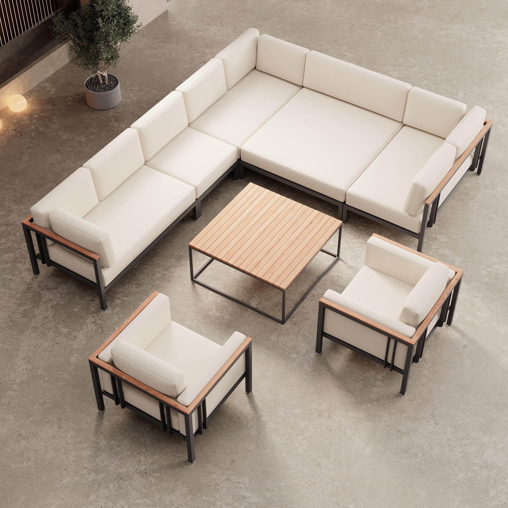 Euphoria – Ecklounge et 2 fauteuils lounge avec table en aluminium | Collection Aevora™