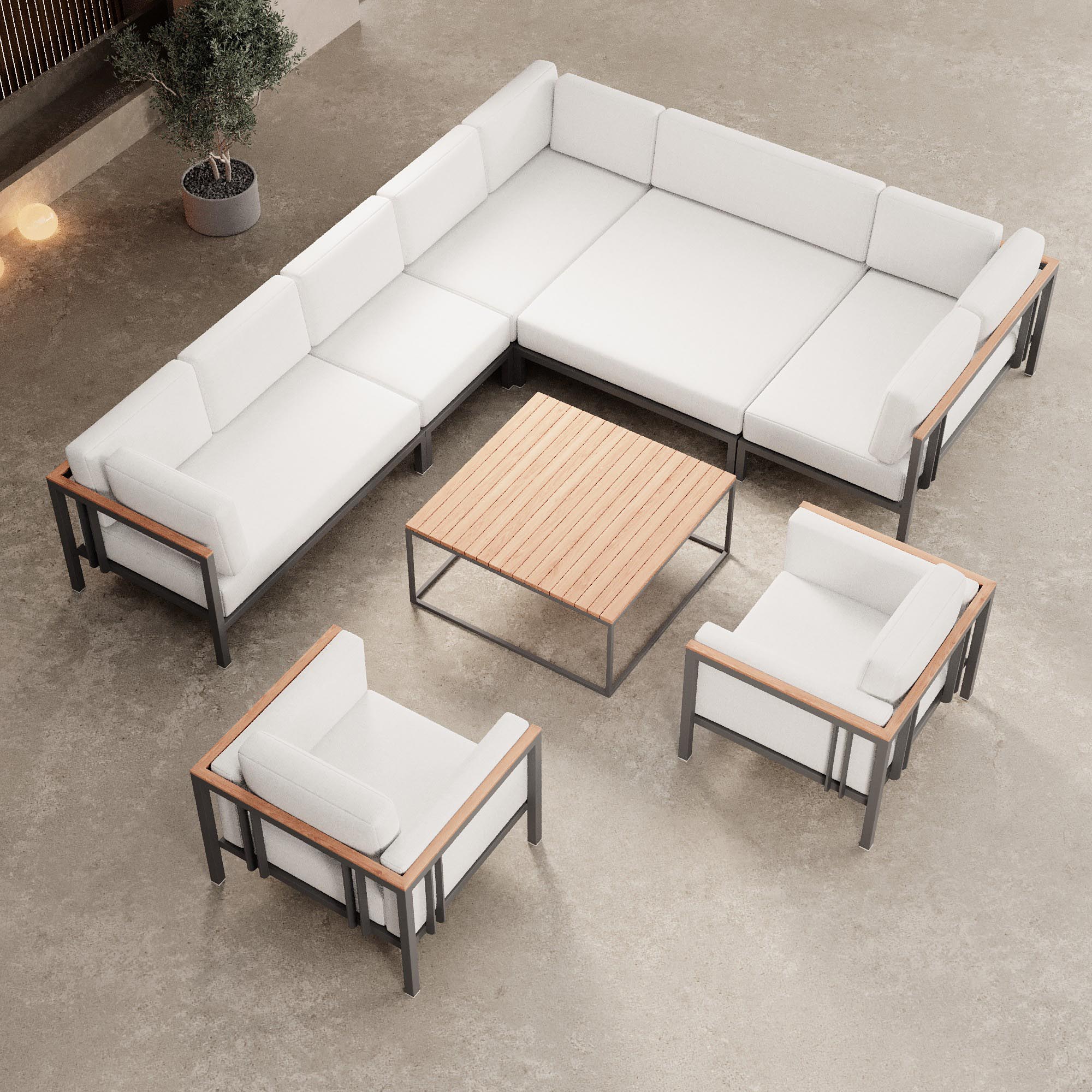 Euphoria – Ecklounge et 2 fauteuils lounge avec table en aluminium | Collection Aevora™