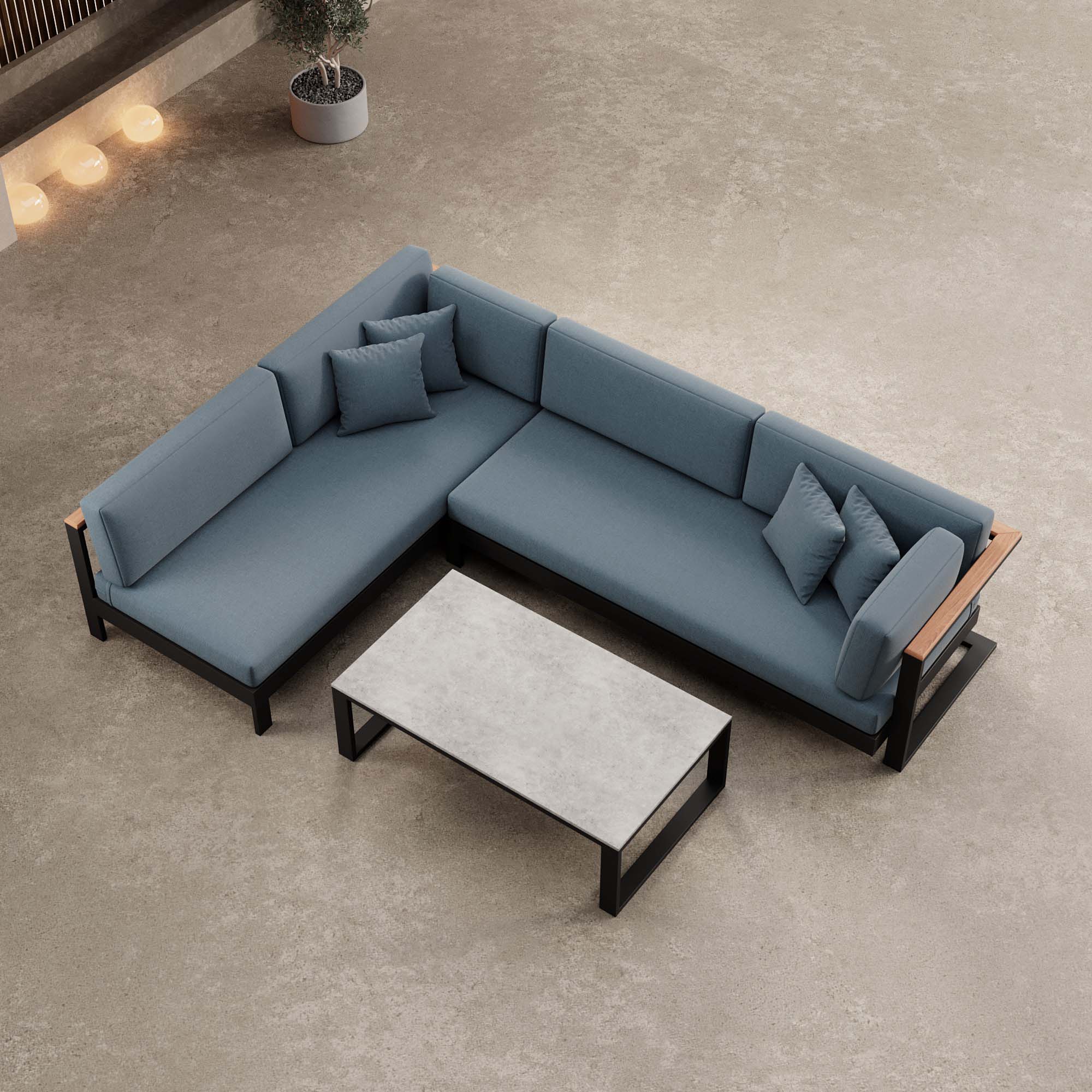 Vayla – Salon d'angle, canapé d'angle et table en aluminium noir | Collection Aevora™