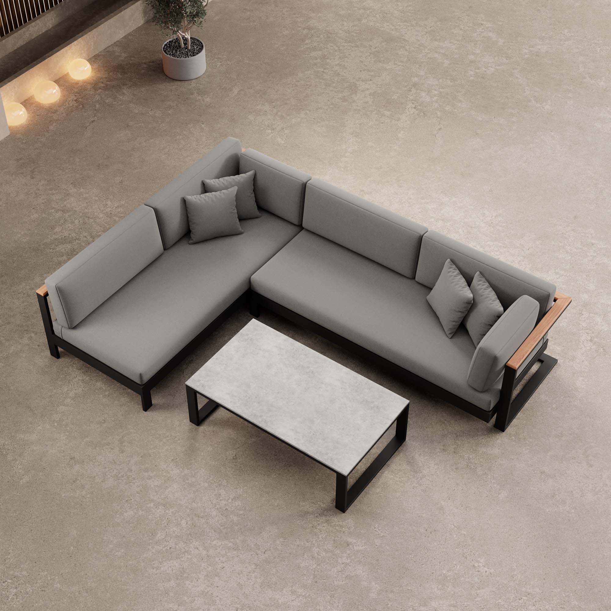 Vayla – Salon d'angle, canapé d'angle et table en aluminium noir | Collection Aevora™