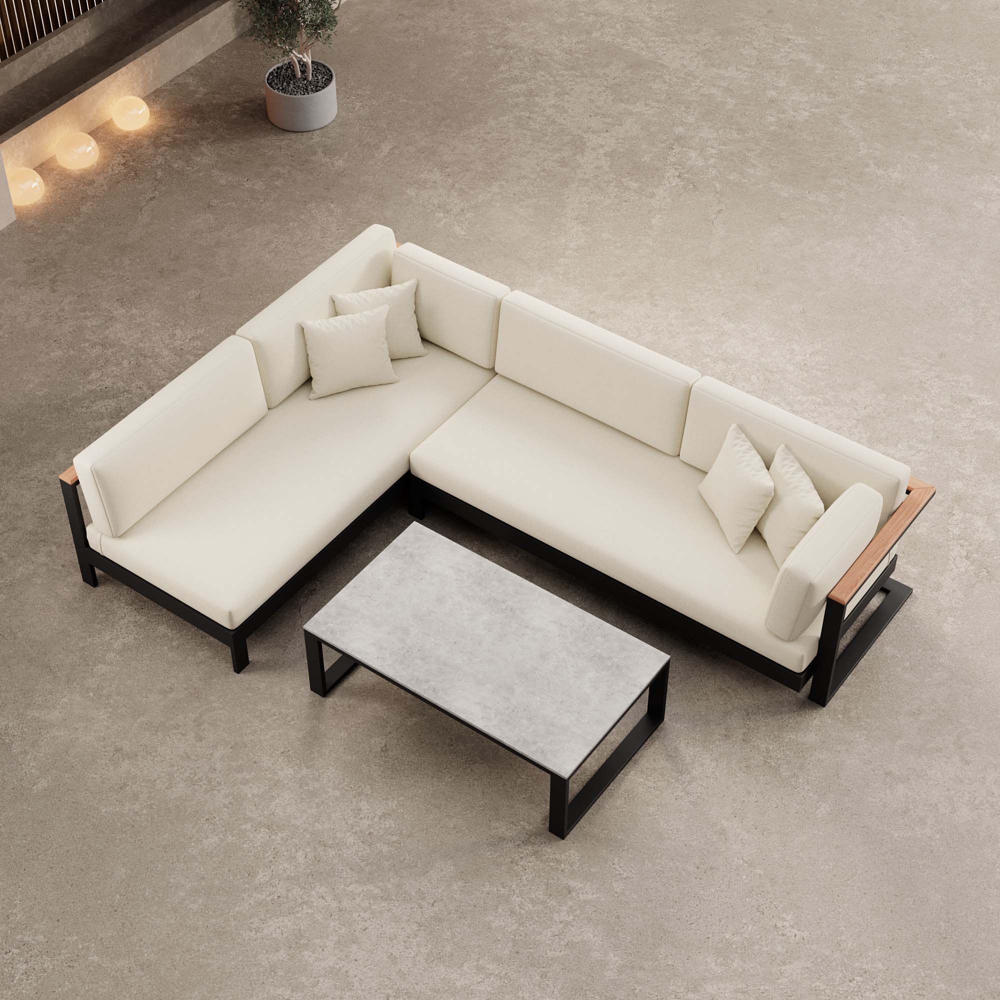 Vayla – Salon d'angle, canapé d'angle et table en aluminium noir | Collection Aevora™