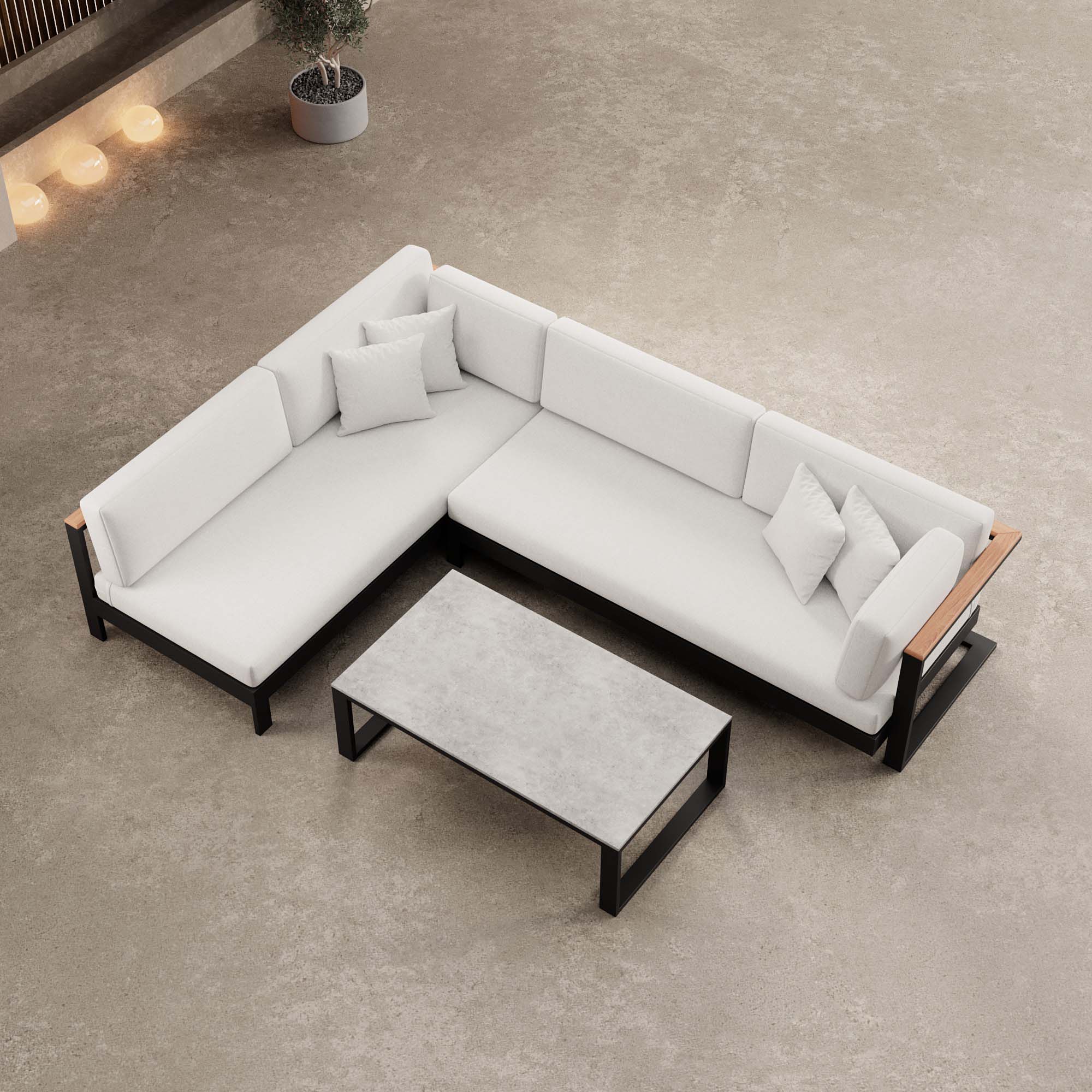 Vayla – Salon d'angle, canapé d'angle et table en aluminium noir | Collection Aevora™