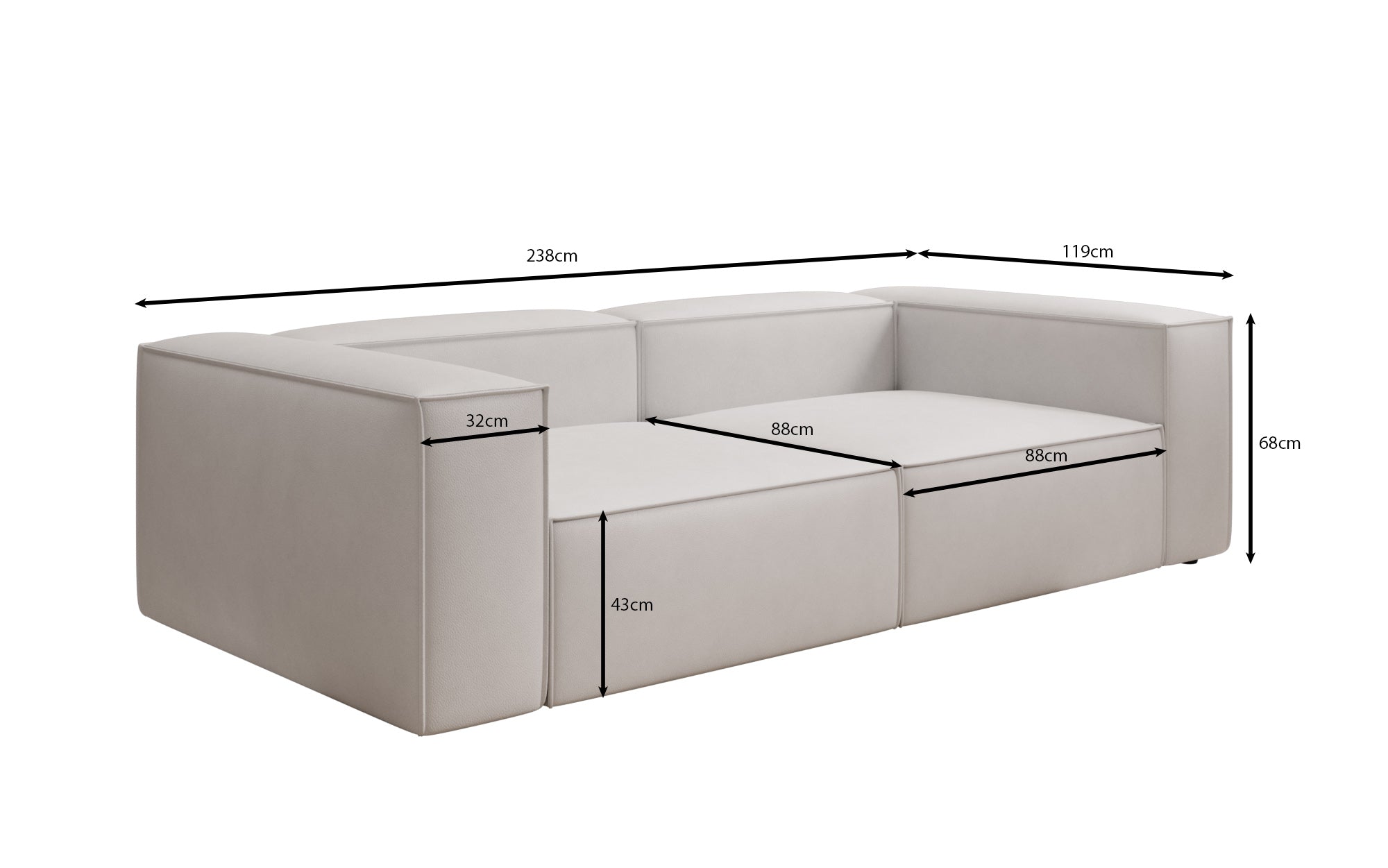 Designbank Lesley 3-zits in Echtleer