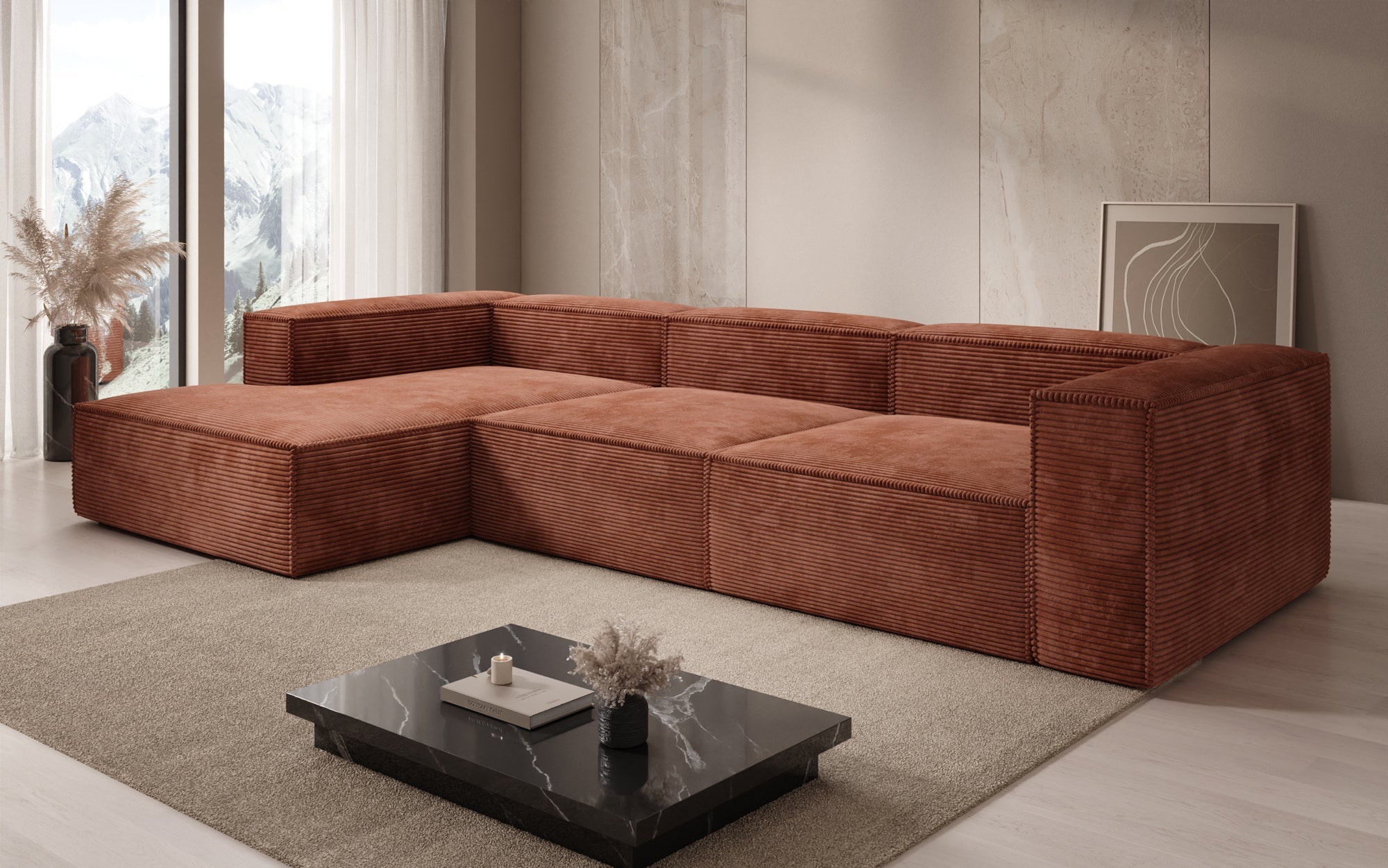Designer Sofa Lesley L in Ribstof