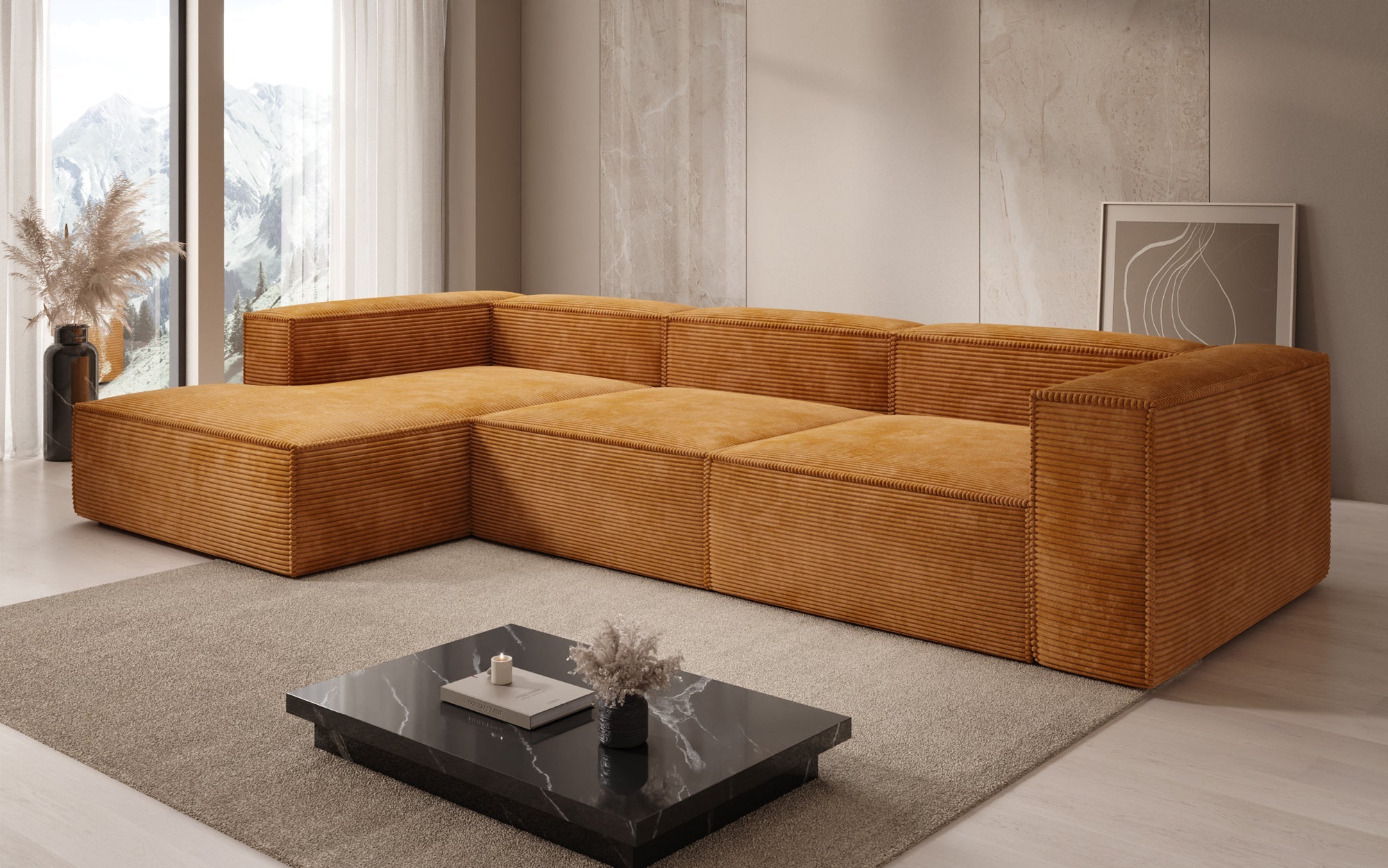 Designer Sofa Lesley L in Ribstof