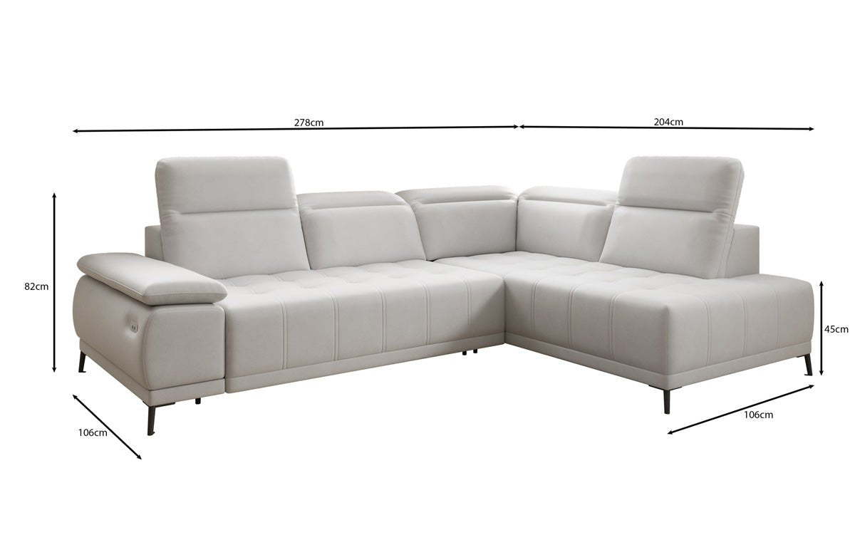 Canapé d'angle L Lyra avec fonction de couchage électrique en cuir véritable