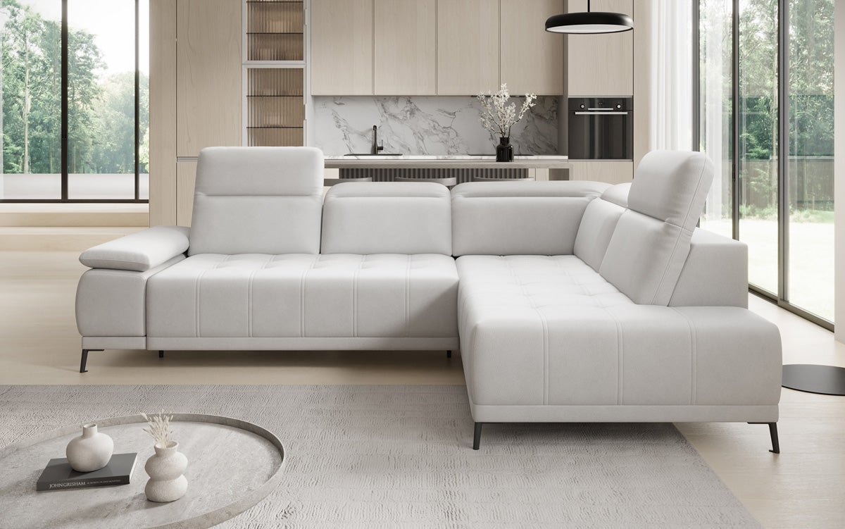 Canapé d'angle L Lyra avec fonction de couchage électrique en cuir véritable