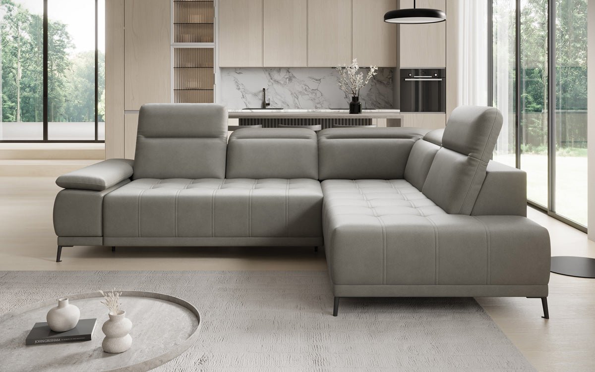 Canapé d'angle L Lyra avec fonction de couchage électrique en cuir véritable