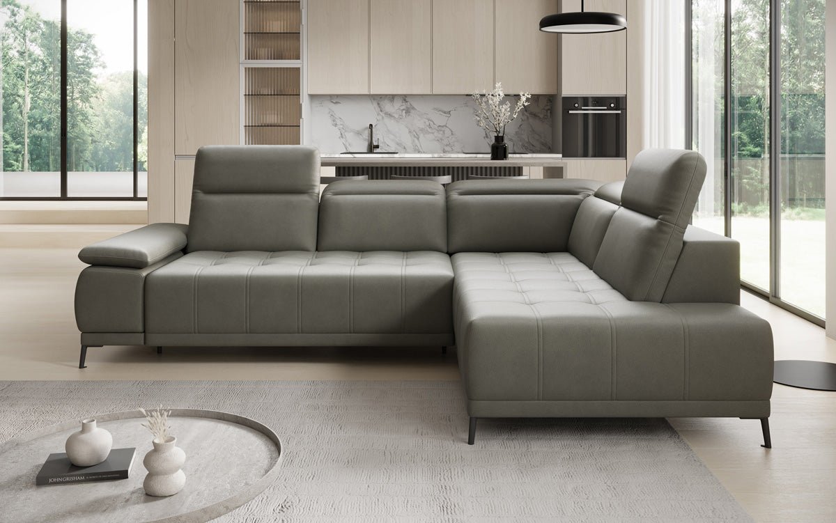 Canapé d'angle L Lyra avec fonction de couchage électrique en cuir véritable