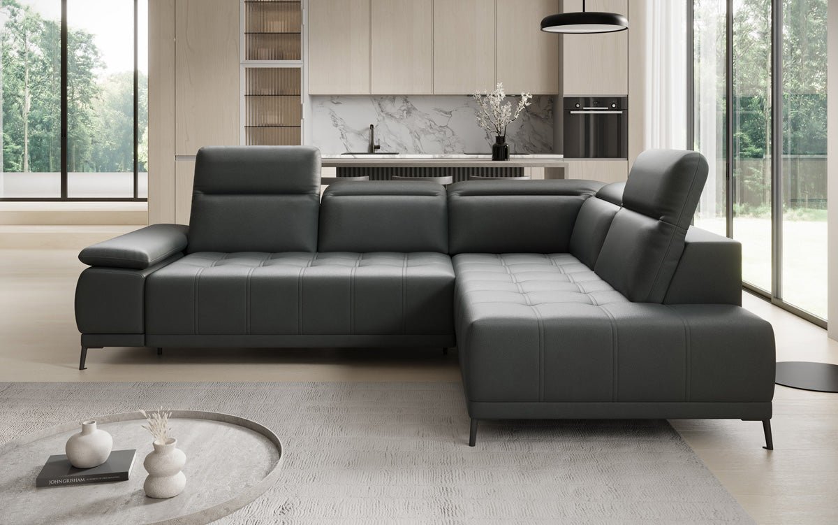 Canapé d'angle L Lyra avec fonction de couchage électrique en cuir véritable