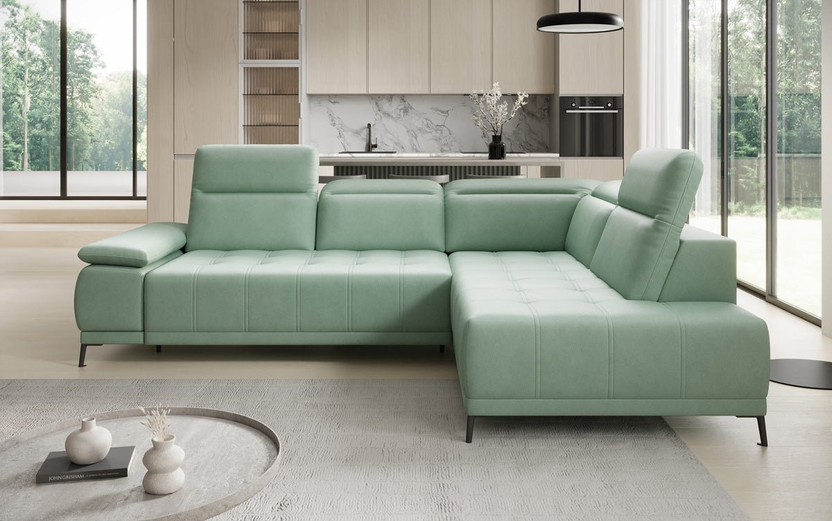 Canapé d'angle L Lyra avec fonction de couchage électrique en cuir véritable
