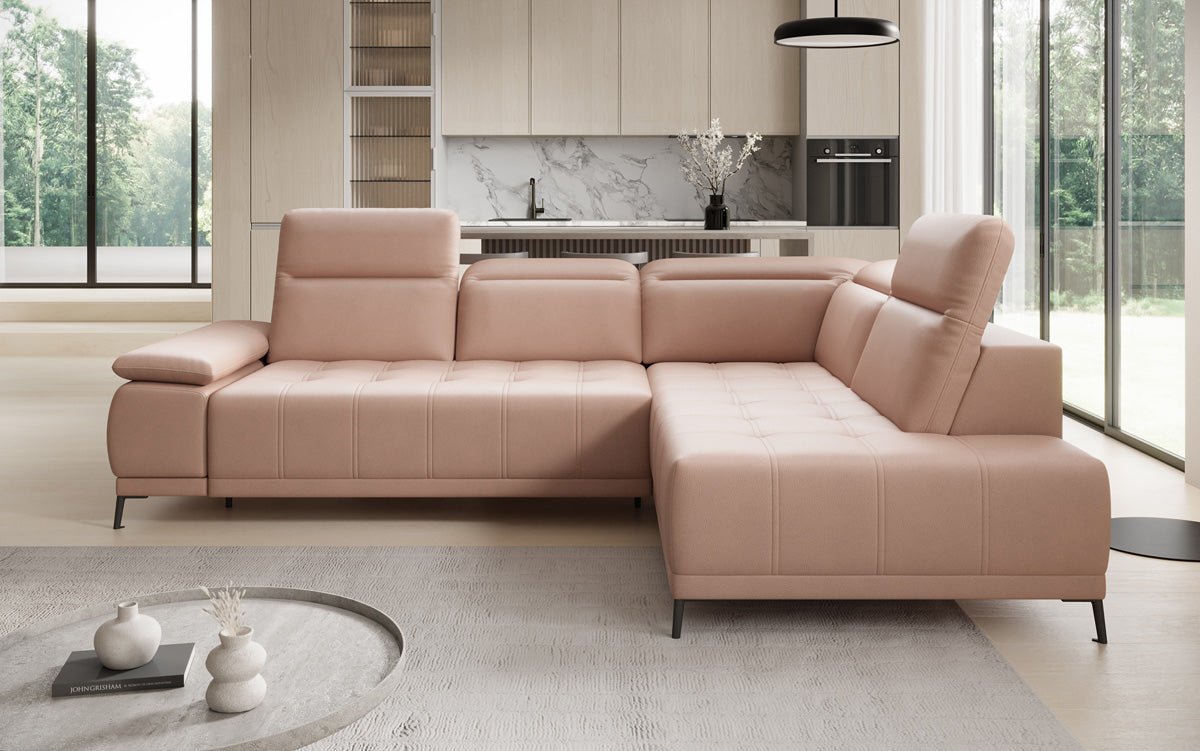 Canapé d'angle L Lyra avec fonction de couchage électrique en cuir véritable