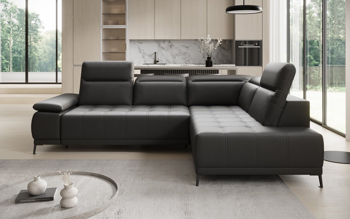 Canapé d'angle L Lyra avec fonction de couchage électrique en cuir véritable