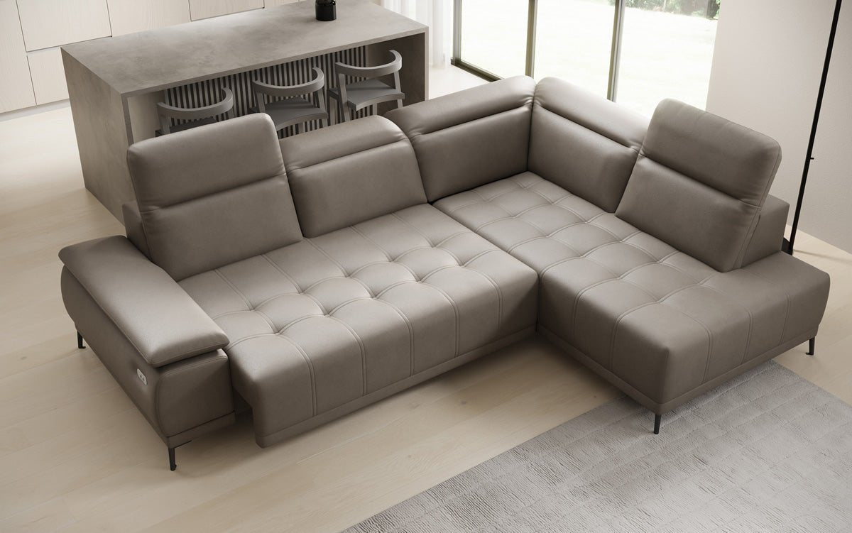 Canapé d'angle L Lyra avec fonction de couchage électrique en cuir véritable
