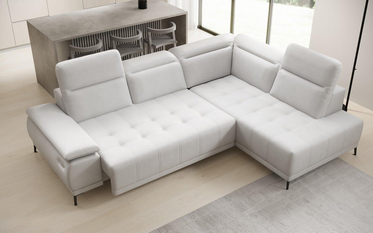 Canapé d'angle L Lyra avec fonction de couchage électrique en cuir véritable