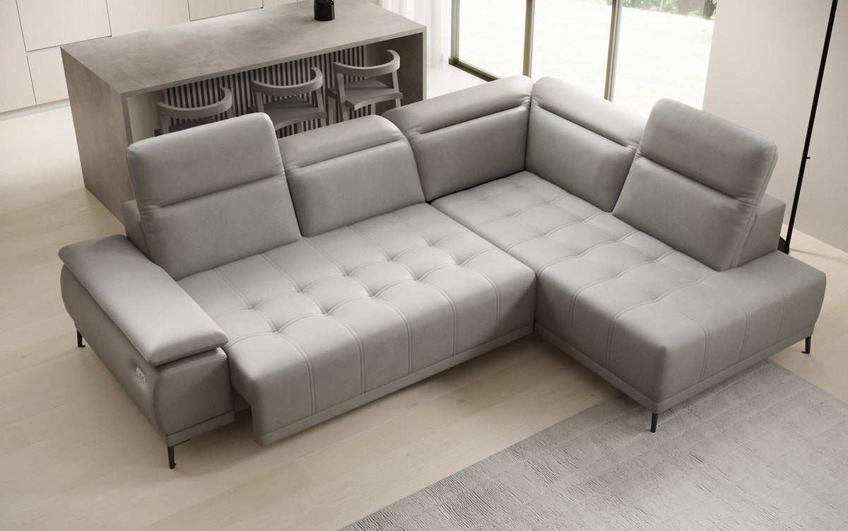 Canapé d'angle L Lyra avec fonction de couchage électrique en cuir véritable