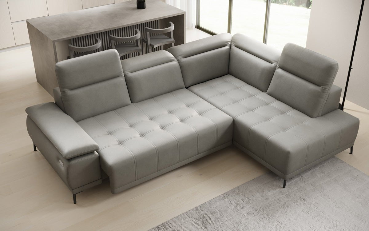 Canapé d'angle L Lyra avec fonction de couchage électrique en cuir véritable