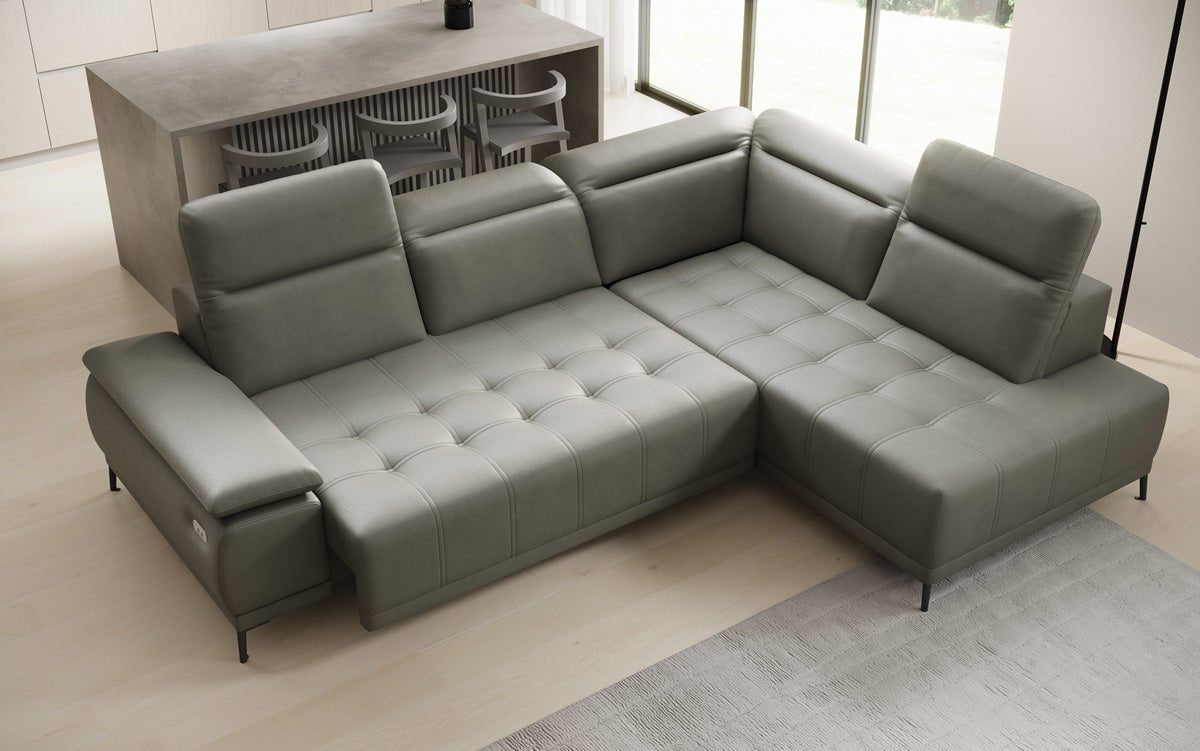 Canapé d'angle L Lyra avec fonction de couchage électrique en cuir véritable