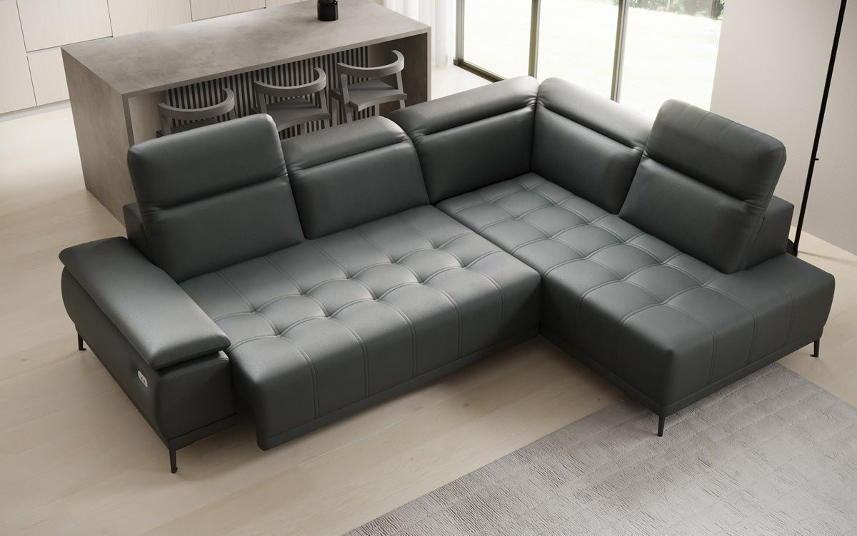 Canapé d'angle L Lyra avec fonction de couchage électrique en cuir véritable